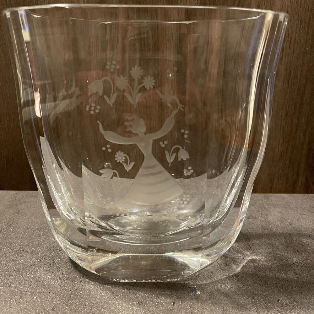Orrefors Crystal Oval Vase Edvin Ohrstrom Arthur Roos Girl Dancing Signed 6"